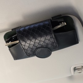 KINIVA Sunglasses Holder for Car Visor Leather Glasses Case with Clips for Car Visor Automotive Interior Visor Accessories Apply to All Car Models (10 Black)