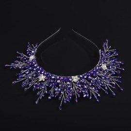 BERYUAN Crystal Rhinestone Beads Headband Elegant Rhinestone Wedding Hair Crown Blue Rhinestone Beads Hair Tiara for Wedding Women Wedding Bridal Headband for Women Girls (blue)
