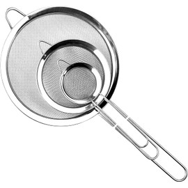 BRLYYO Stainless Steel Kitchen Strainer with Handle, Stainless Steel Mesh Sieve for Baking Mixes, Eggs, Tea, Coffee, Flour (Set of 3)