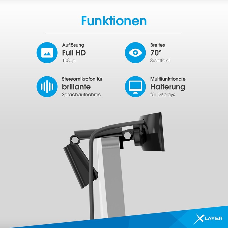 Xlayer Webcam 1080p I Full HD Webcam with Microphone I