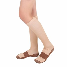 Bcurb Graduated Compression Socks (1 Pair) Below Knee Calves High Support Recovery Stockings Aid Blood Circulation Relieves Feet Foot Calf Ankle Pain and Aches (Beige/Gold, XX-Large)