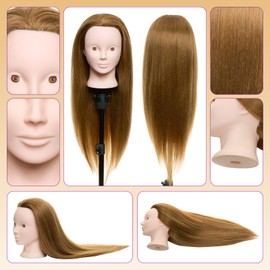 Neverland Beauty & Health 24'' 50% Real Human Hair Mannequin Head Make-upable Hairdressing Training Head with Table Clamp Braid Set (Brown)
