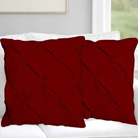 Ropa De Cama Pinch Diamond Pleated Pintuck Pillow Cover Pillow Sham In Burgundy Color with Solid Pattern pack of 2 Luxuries Decorative pilows Square or European Square Size 65 X 65 CM