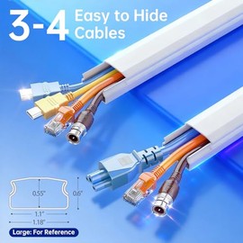 Delamu 6 Piezas Canaletas para Cables Pared, Canaletas para 3-4 Cables en Pared, Gran Solución de Gestión de Cable, Fáciles de Instalar, Cubierta para Cable de TV, Organizador de Cables