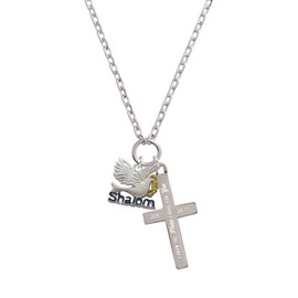 Delight Jewelry Silvertone Shalom with Dove I Have Plans for You Engraved Cross Zoey Necklace, 28"