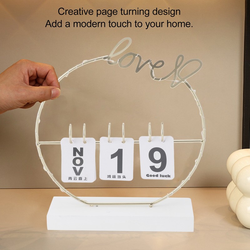 Metal Desk Calendar Modern Creative Tabletop Flip Calendar with LED