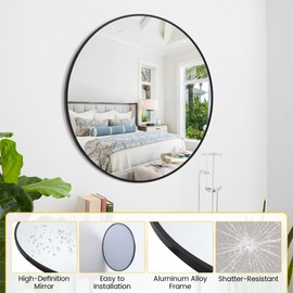 IDEALHOUSE 20 Inch Black Round Wall Mirror, Circle Mirror Metal Frame for Bathroom, Vanity, Entryway, Bedroom, Living Room, Wall Mounted Modern Rustic Decor