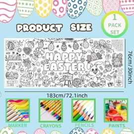 Mchochy Easter Giant Coloring Poster/Tablecloth, Crafts for Kids, 30 x 72 Inches Jumbo Coloring Banner, Versatile Paper Table Cover for Easter Gift Party Favors, Wall Decoration