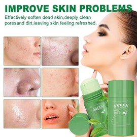 2 Stück Grüntee Maske Stick,Green Mask Stick,Tiefenreinigung & Mitesserentfernung, Feuchtigkeitsspendende Tonmaske für Gesichtspflege,Ölregulierung & Hautaufhellung, Geeignet für die meisten Hauttypen