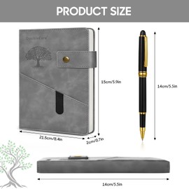 DoubleCare A5 Veganes Leder, harte Paste mit Trennwand, Hardcover-Notizbuch mit Tasche, liniert, Notizblock