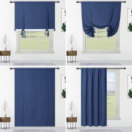 CAROMIO Tie Up Curtains for Windows, 100% Blackout Rod Pocket Adjustable Tie Up Shades for Kitchen Windows Cafe Curtains, 42x63 Inches