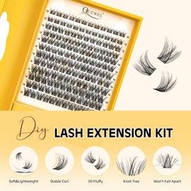 QUEWEL DIY Lash Extensions Kit 144 Pcs D Curl Lash Clusters Natural Look, Super Thin Band Cluster Lashes Kit with Cluster Eyelashes Glue for Beginner Easy to Apply at Home（QUJX-01-MIX10-18mm）
