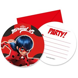 Procos 91351 - Invitations & Envelopes, 6 of each, Miraculous Ladybug, Children's Birthday