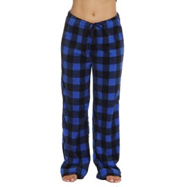 Just Love Women's Buffalo Plaid Plush Check Pajama Pants, Buffalo Plaid Royal / Black, Medium