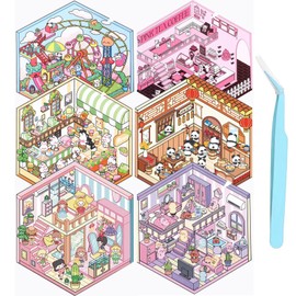 Qaestuan DIY Set 3D Stickers with 6 Different Scenes, Miniature House Stickers 3D, Creative Scene, Fun Stacking, Stress Relief and Creativity Promotion for Adults and Children