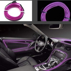 ABALDI Car Interior Lights El Wire 5m/16ft Flexible Neon Rope Glowing Strobing Electroluminescent for Garden Decorations (Purple)