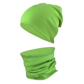 TupTam Unisex Children's Beanie Hat and Tube Scarf Set Plain - lime green plain, size: 52-56