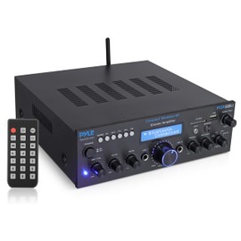 Pyle Wireless Bluetooth Power Amplifier System- 200W Dual Channel Sound Audio Stereo Receiver w/USB, SD, AUX, MIC w/Echo, Radio, LCD - Home Theater Entertainment via RCA, Studio Use, Black - PDA6BU.6