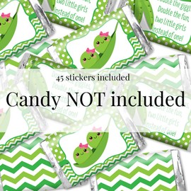 Amanda Creation Two Peas In A Pod Twin Girls Baby Sprinkle Baby Shower Mini Chocolate Candy Bar Sticker Wrappers, 45 1.4" x 2.6" Wrap Around Labels, Great for Party Favors