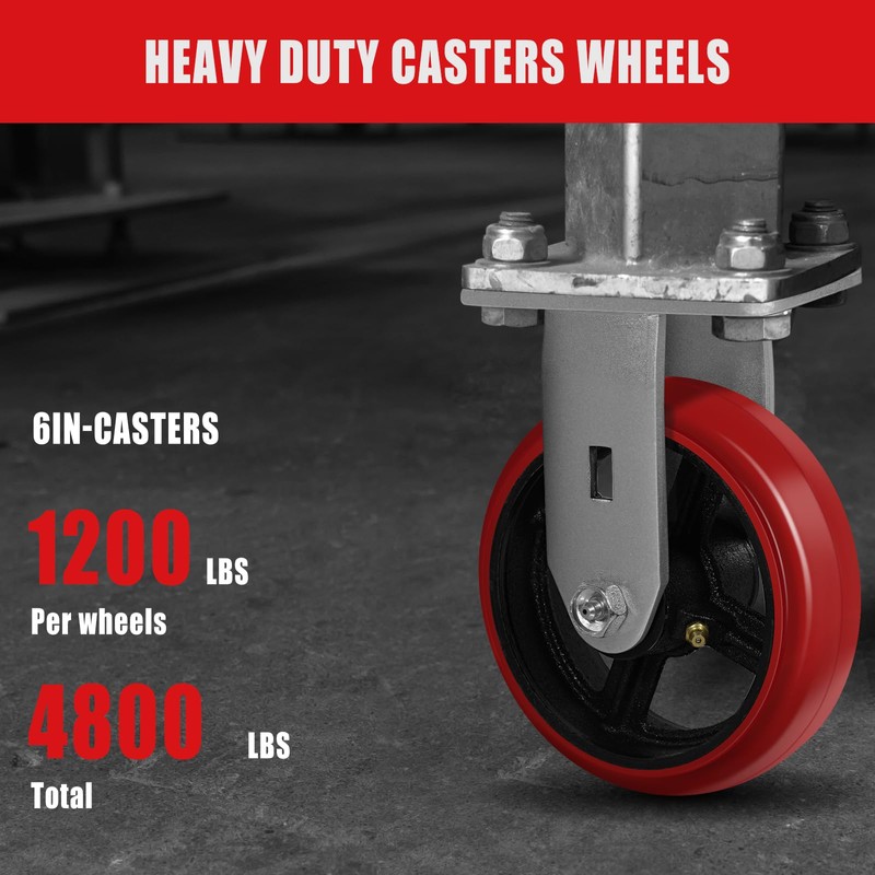 CWfutureparts 6"X2" Heavy Duty Industrial Casters,Crowned Polyurethane Tread Cast Iron