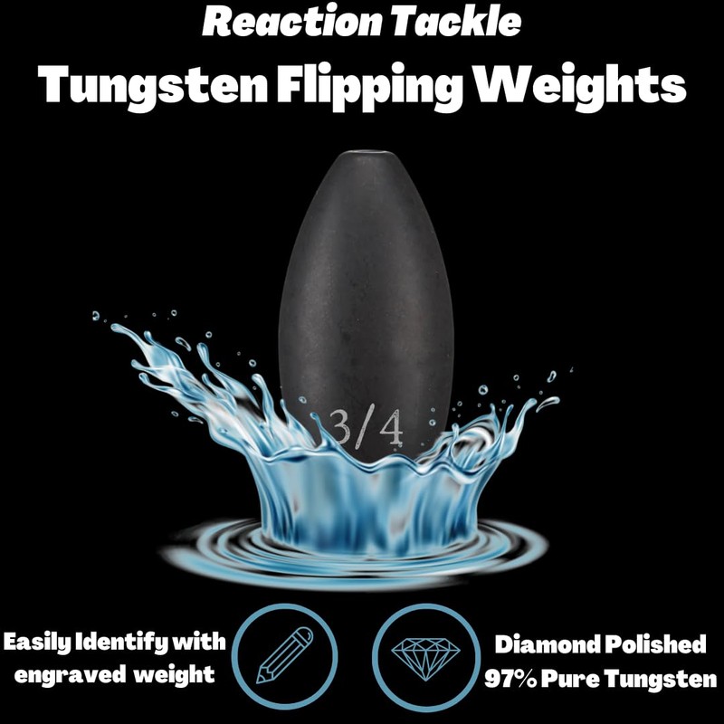 Reaction Tackle Tungsten Flipping Weights Sinkers - 2oz Never Chip