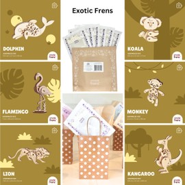 Wooden Animal Puzzles for Ages 8+, 6 Pack 3D Wooden Puzzles, STEM Kits for Kids, Teens, Adults, Wood Crafts Model Kits, STEM Toys, DIY Art Projects, Educational Gifts Toys, Party Favors - Exotic Frens