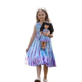 Bow Dream Girl Dress and Matching American Girl Doll Clothes Accessoriess Rainbow Mermaid Unicorn Size 130