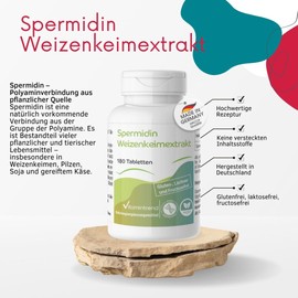 Vitamintrend idine Wheat Germ Extract, 180 Tablets, 6 mg idine per Tablet, Polyamine Compound, High Dose, Dietary Supplement Vegan without Magnesium Stearate, Made in Germany