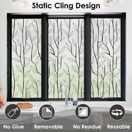 Black Vines Window Privacy Film Decorative Stained Glass Sun Blocking Heat Control with Free Installation Tools, Privacy Window Film Day and Night, C471, 17.7" x 78.7"