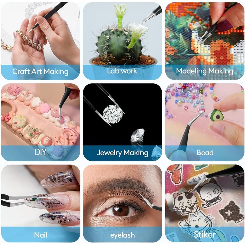 YHYZ 8 Piece Precise Tweezers Set, ESD Antistatic Stainless Steel