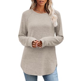 OFEEFAN Sweaters for Women 2025 Fall Outfits for Women Long Sleeve Shirts Tunic Tops Loose Fit Dressy Winter Fall Fashion Clothing XL Khaki