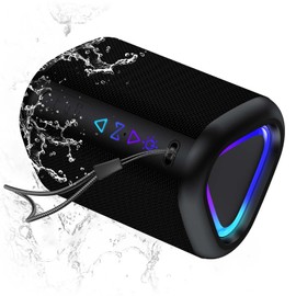 aowoka Portable Wireless Bluetooth Speakers with Led Light, PX7 Waterproof, 30H Playtime (Inky Black)