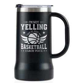 Onebttl Basketball Gifts for Men, Players, Coach, Stainless Steel Beer Stein Tumbler, 24oz Beer Mug with Lid, Black, Coach Voice