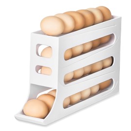 Egg Holder for 30 Eggs, Egg Container for Fridge, Stackable Egg Organiser, Automatic Rolling Egg Dispenser for Storage in the Fridge, Egg Storage Container