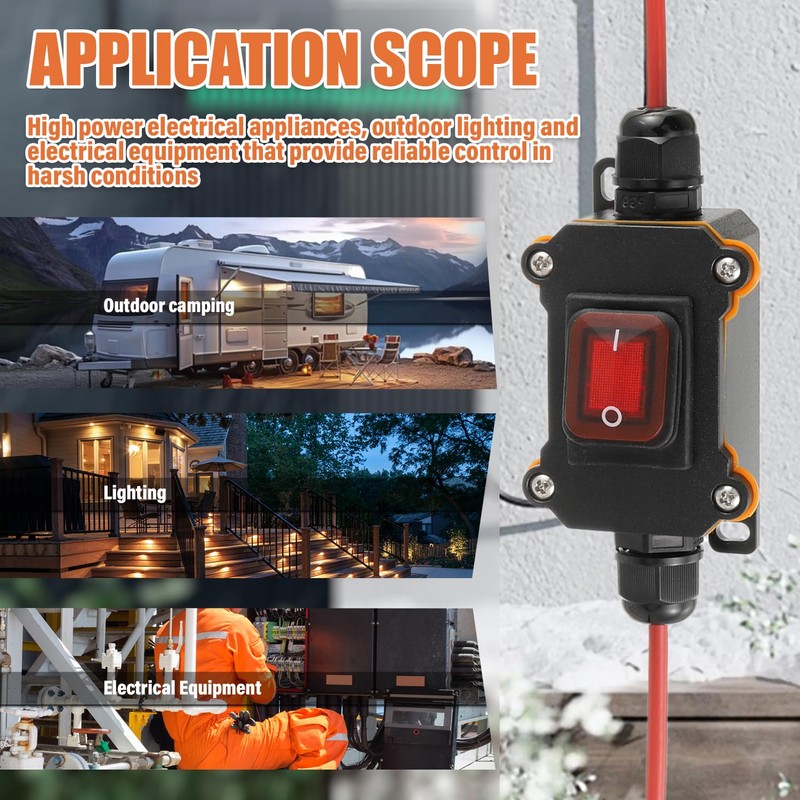 JAMHER DC 12V-24V Waterproof Inline Switch IP65 DPST Dual Side