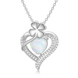 MEIDERBO Lucky Four Leaf Clover Necklace for Women 925 Sterling Silver Heart Shaped Pendant Opal Jewelry for Birthday Christmas