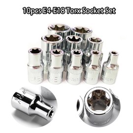 SEIWEI 10 Pcs E-Torx Socket Set with Matched Clip-on Storage Rail, External Torx Socket Set E4, E5, E6, E7, E8, E10, E12, E14, E16, E18 Socket Set