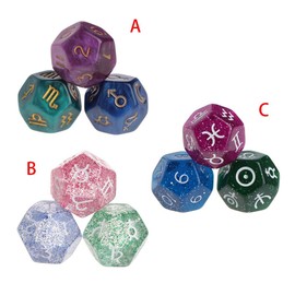 YUNAWU Multicolor 12 Sided Resin Dice Astrology Tarot Constellation Divination 3pcs