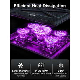 Kootek Laptop Cooling Pad, Laptop Cooler with 5 Quiet Fans for 12"-17" Computer PC Notebook Gaming Laptop Fan, Height Adjustable Laptop Cooling Stand Laptop Accessories (Purple)