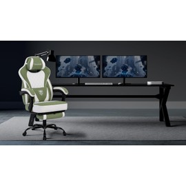 Vonesse Gaming Chair, Reclining Fabric Gaming Chairs for Adults 250LBS, Office Chair with Pocket Spring Cushion, Computer Chair with Footrest and Massage Lumbar Support (Green)