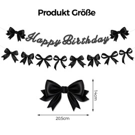 KOBOKO Happy Birthday Garland Black with Bow, Garland Birthday Decoration, Happy Birthday Banner, Birthday Decoration Banner, Birthday Garland for Adults and Children Birthday Party Decoration