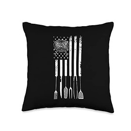 Funny Barbecue BBQ Smoker Accessories American Flag BBQ Patriotic Grill Accessories Throw Pillow, 16x16, Multicolor