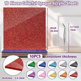 Glitter Acrylic Sheets Bulk, MAPRIAL 10Pcs 8 x 8 x 1/8" Thick 3 mm Acrylic Sheets for Laser Engraving, Cutting, Signs, Pet Tags, Jewelry, Home Decor, Photo Frames, DIY Crafts Decoration