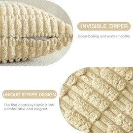 JOTOM Set of 2 Corduroy Soft Striped Cushion Covers 45x45 cm Decorative Throw Pillow Covers Square Cushion Case Home Boho Decor Pillow Cases for Couch Sofa Bedroom 18x18 Inch (Tan)