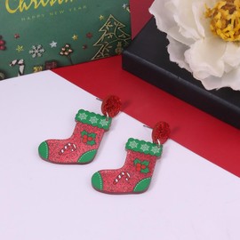 Christmas Dangle Earrings for Women Dainty Red Green Christmas Tree Stocking Cup Glove Stud Earring Charm Xmas Jewelry Holiday Earrings for Women S