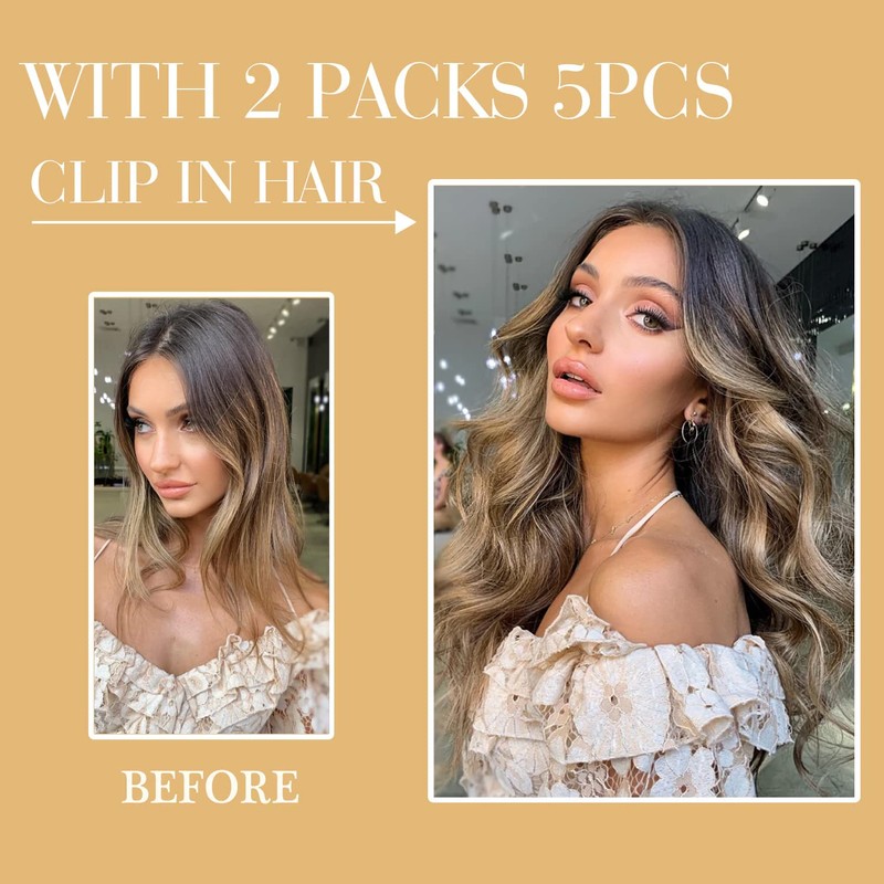 LaaVoo Remy Balayage Extensions, Clip-In Real Hair Extensions, Brown, Blonde,