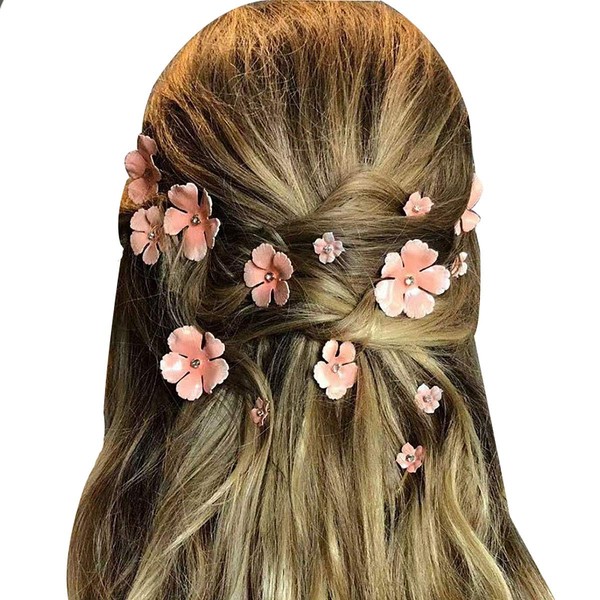 Fodattm 10PCS Fashion Flower Bobby Pin Hair Clips Wedding Bride Metal Hair Pins Side Clip for Women Lady (Pink)