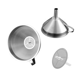 Stainless Steel Funnel, Barley Ears Food Grade Kitchen Funnel with Removable Strainer/Filter, Funnels for Filling Bottles Essential/Cooking Oils or Filtering Dry Ingredients & Powder, (5 Inch) Silver.