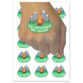 The Meowtains Are Calling Hiking Cat Temporary Tattoo Water Resistant Fake Body Art Set Collection - 15 2" Tattoos (1 Sheet)