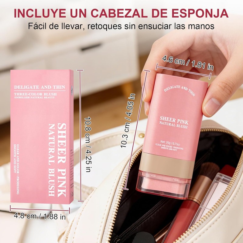 Rubor Multifuncional en Crema con Esponja Incorporada, 3 en 1